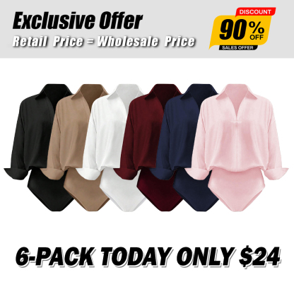 Women's Casual Loose V-neck Long-sleeved Shirt Jumpsuit