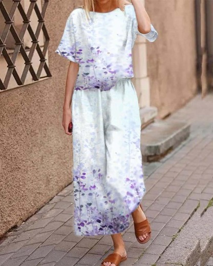 Casual Short Sleeve Floral Print Suit