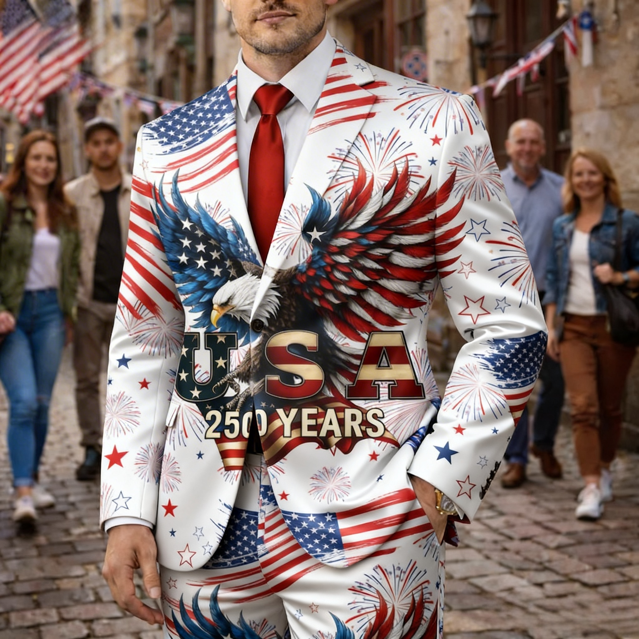 Men's USA 250th Anniversary Bald Eagle Fireworks Blazer Suit 