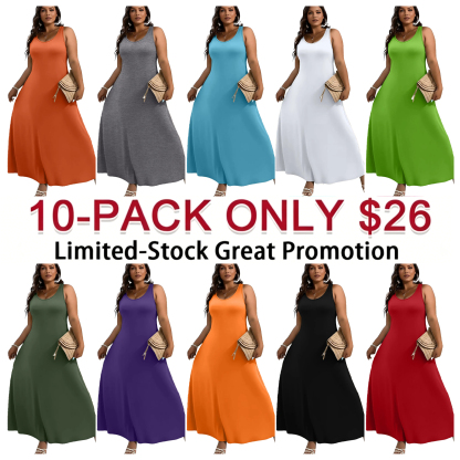 Elegant Plus Size Women's Solid Color Sleeveless Vest Dress