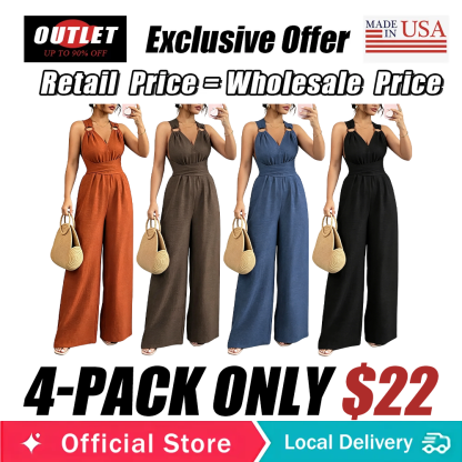 Women's V-Neck Tie-Waist Wide-Leg Jumpsuits
