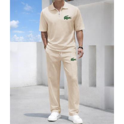 Men's Mechanical Crocodile Print Waffle-Knit Polo Shirt Set