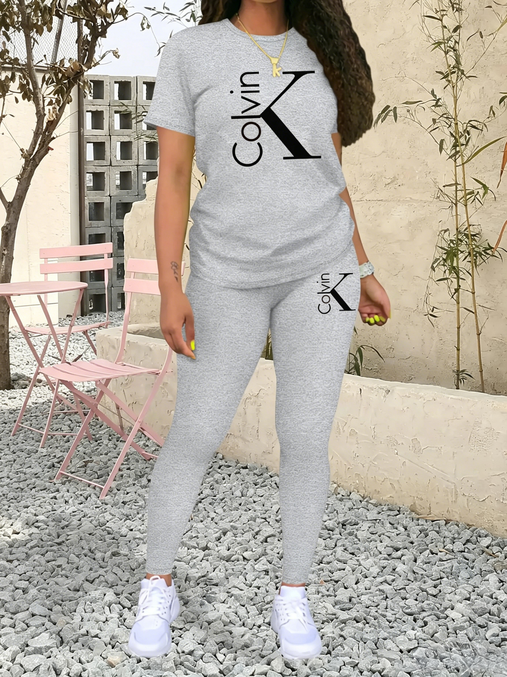 Women's Letter printing Casual Sporty Two-Piece Set