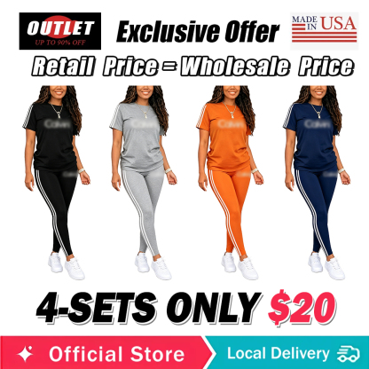 Women's Casual Sporty Fitted Side Striped Tee & Pants Set