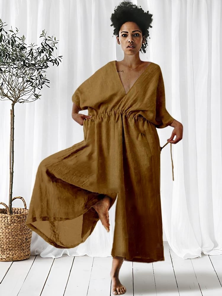 Japandi-Kimono Style Adjustable Belt Jumpsuit