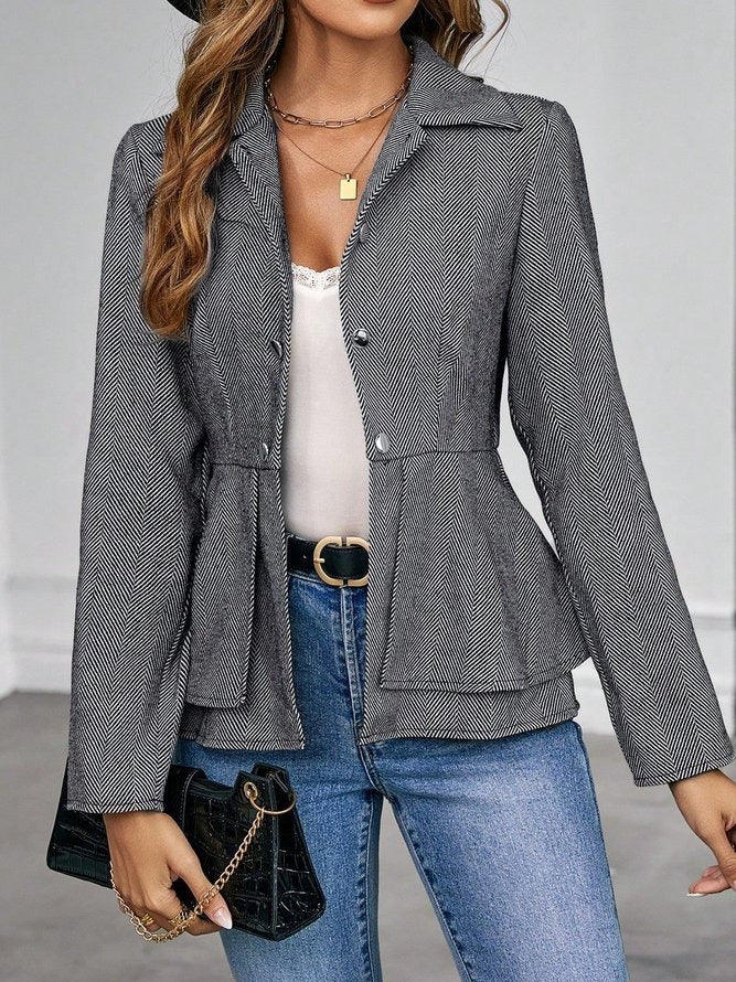 Grey Plain Long Sleeve Outerwear