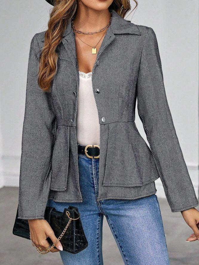 Grey Plain Long Sleeve Outerwear