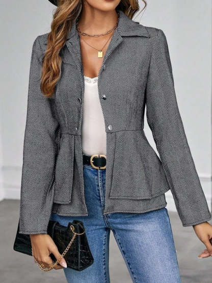 Grey Plain Long Sleeve Outerwear