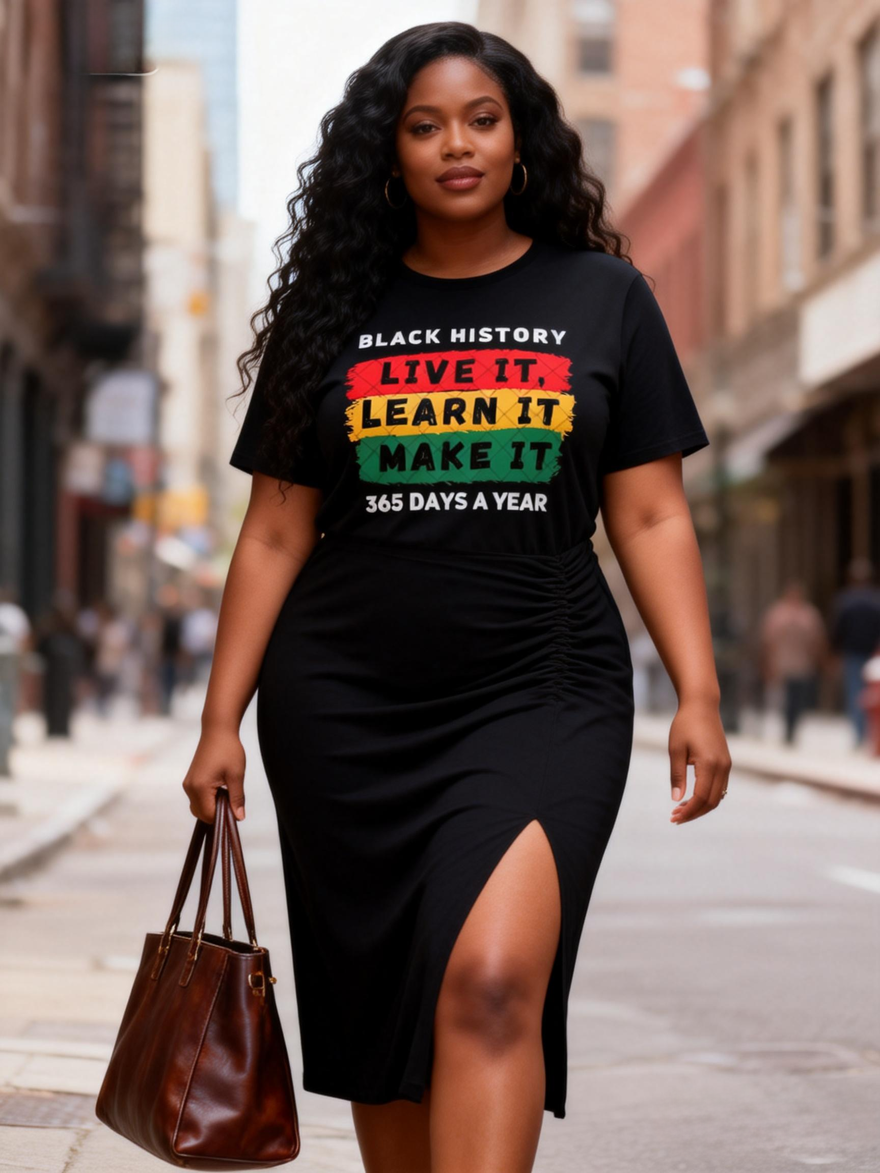 Women's "Live It Learn It Make It" Black History Ruched Side Split T-Shirt Dress 