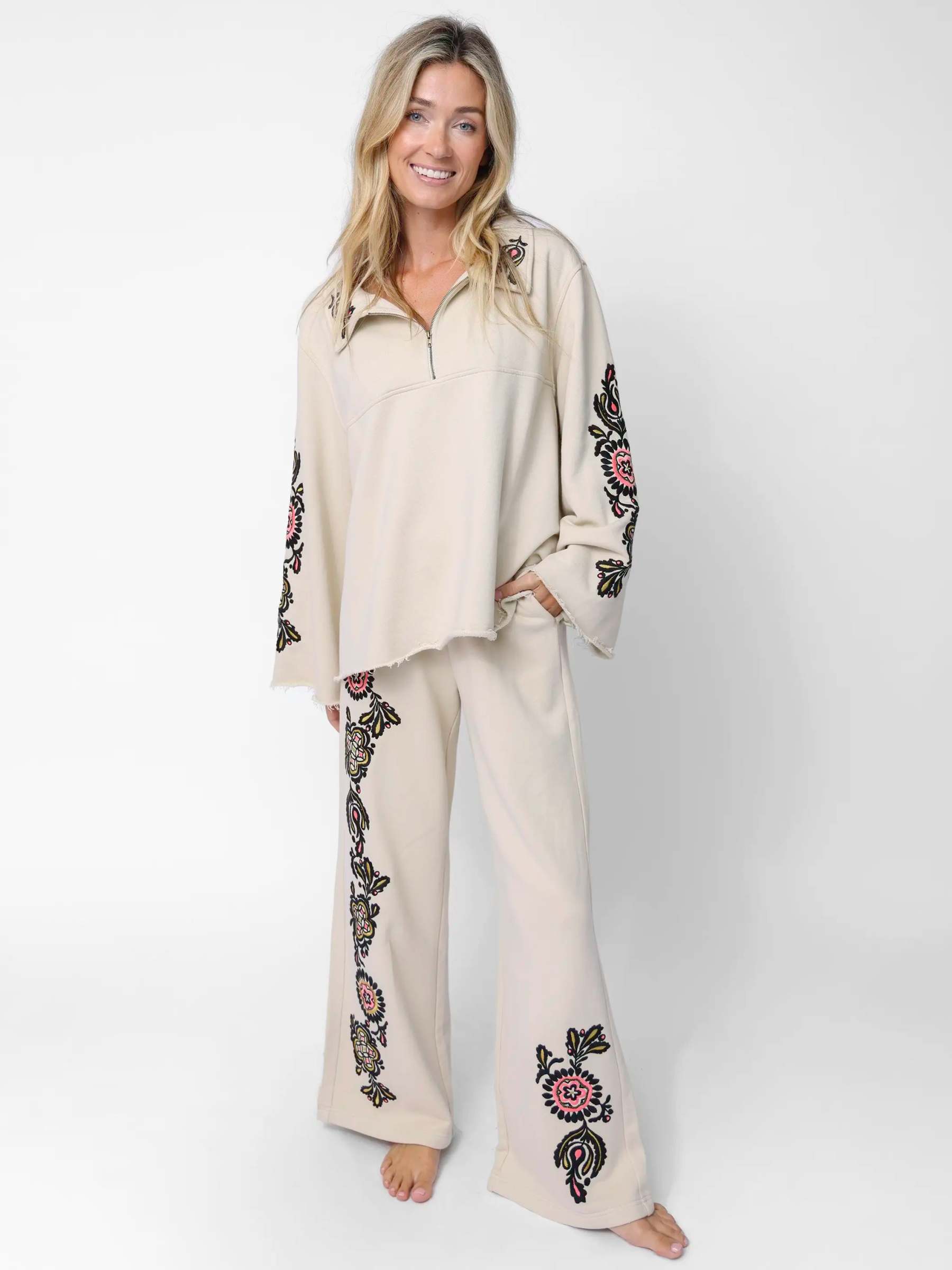 Easy Does It Embroidered Sweatshirt - Cream