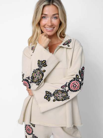 Easy Does It Embroidered Sweatshirt - Cream