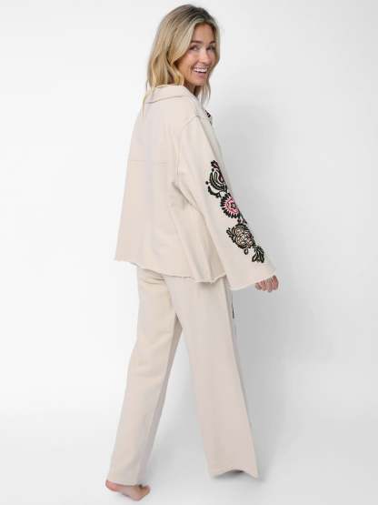 Easy Does It Embroidered Sweatpant - Cream