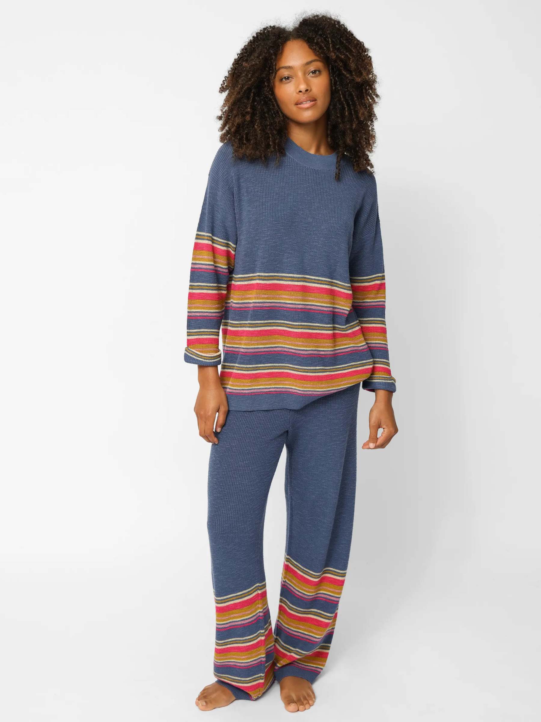 Lounge & Go Striped Cotton Set - Washed Navy