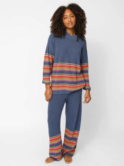 Lounge & Go Striped Cotton Set - Washed Navy