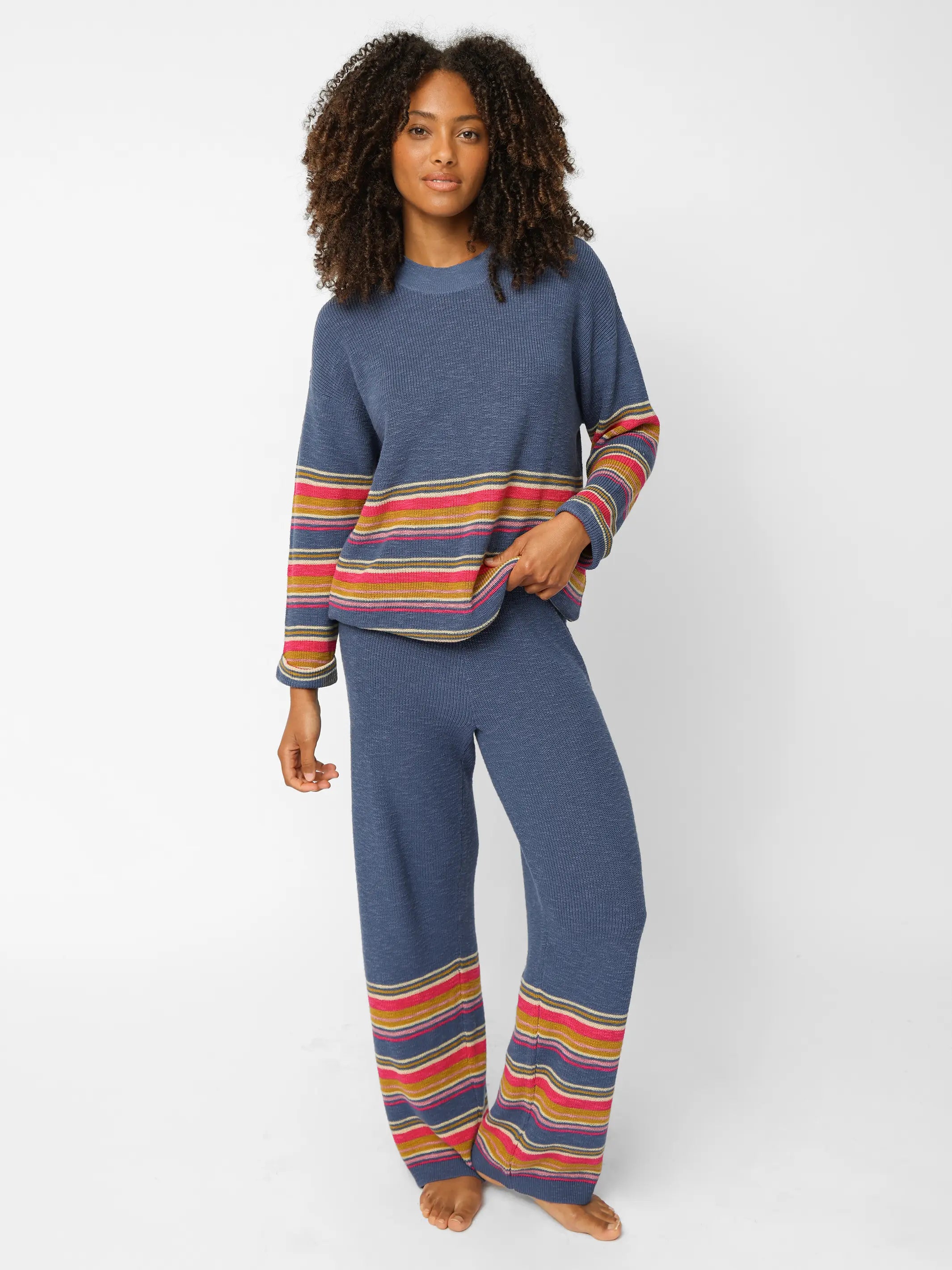 Lounge & Go Striped Cotton Set - Washed Navy