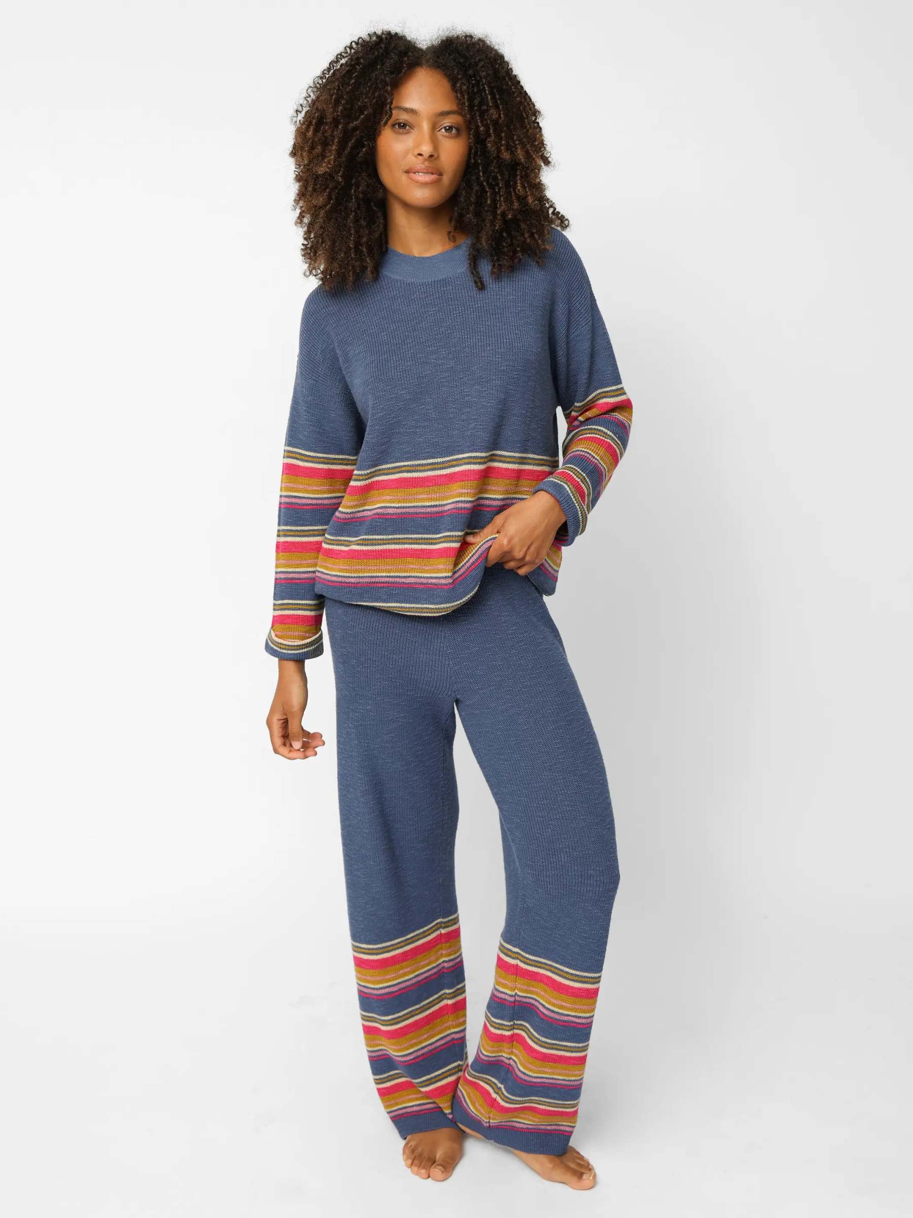 Lounge & Go Striped Cotton Set - Washed Navy