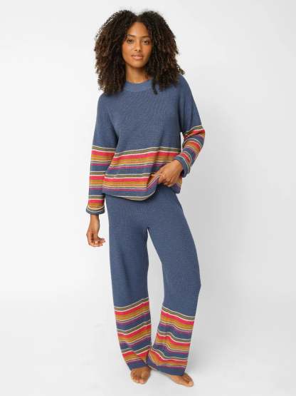 Lounge & Go Striped Cotton Set - Washed Navy