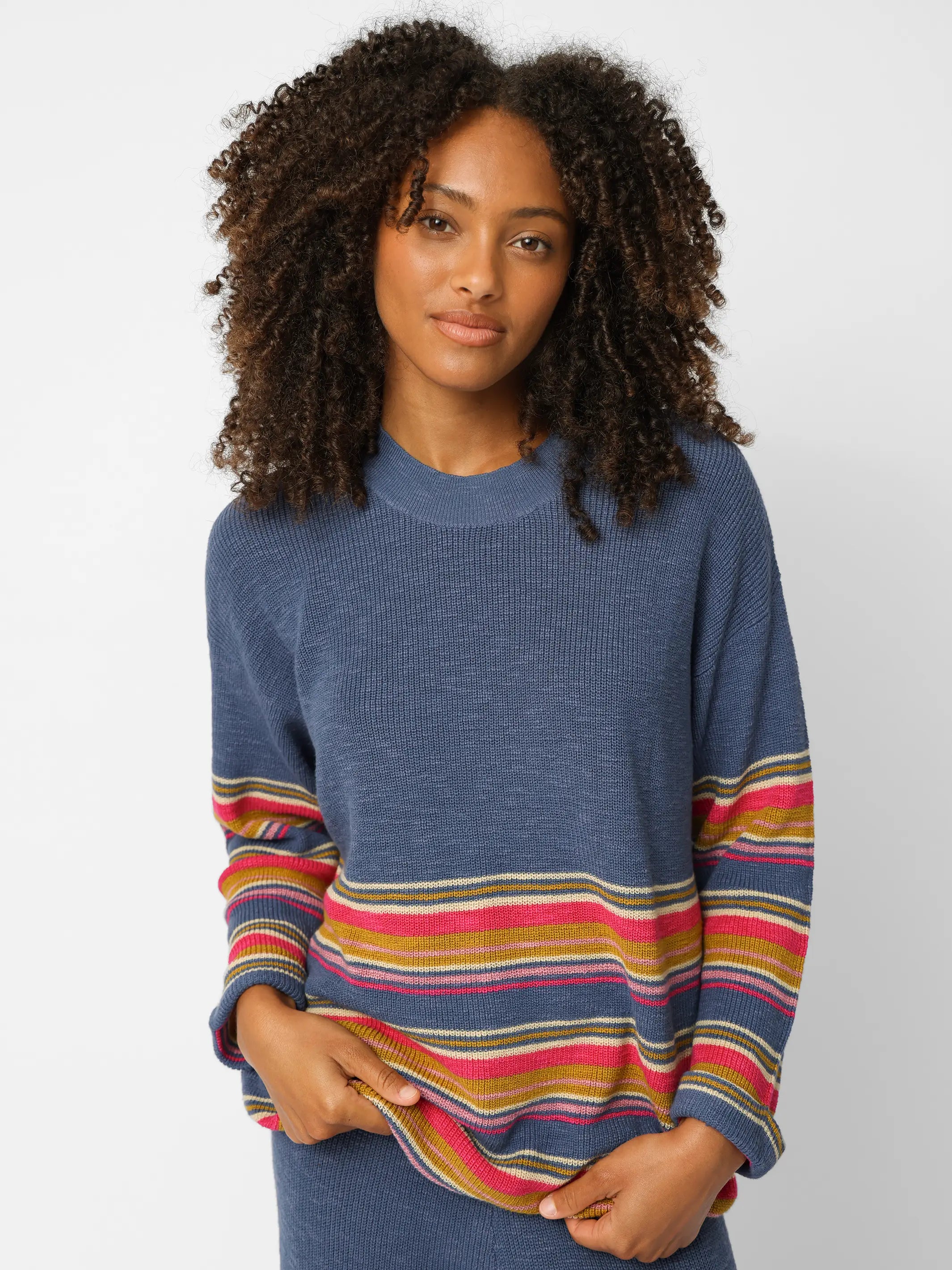 Lounge & Go Striped Cotton Set - Washed Navy