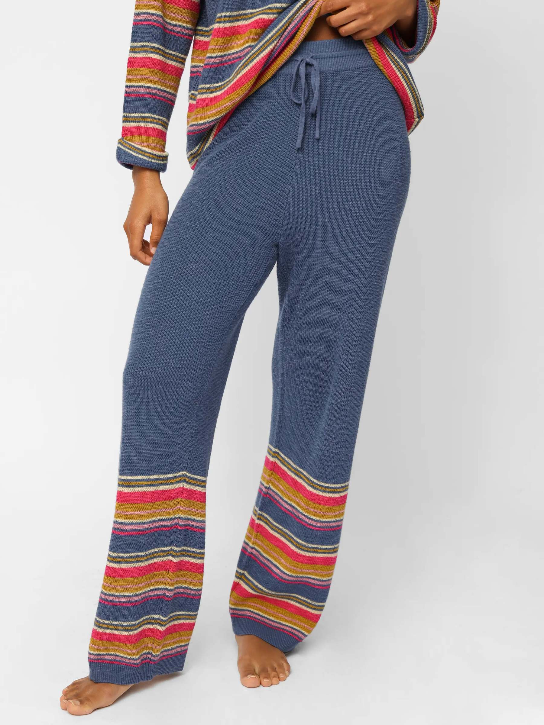 Lounge & Go Striped Cotton Set - Washed Navy
