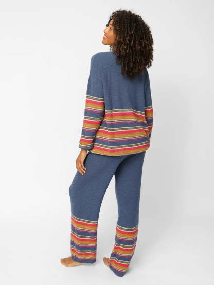 Lounge & Go Striped Cotton Set - Washed Navy