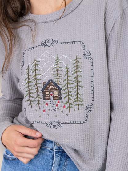 Parker Embroidered Thermal Tee - Silver Cabin