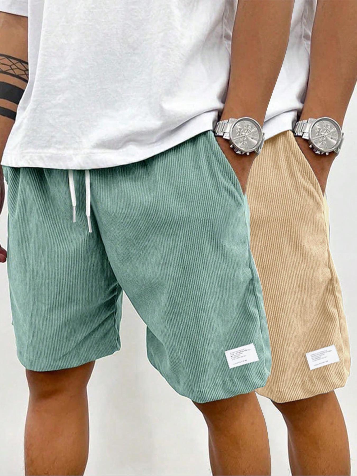 Men's Solid Patched Drawstring Waist Shorts, Regular Fit Casual Pocket Elastic Waist Shorts for Summer, Men's Bottoms for Daily Wear Men's Solid Patched Drawstring Waist Shorts, Regular Fit Casual Pocket Elastic Waist Shorts for Summer, Men's Bottoms for Daily Wear