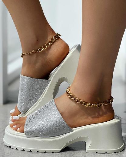 Leopard Pattern Platform Wedge Slippers