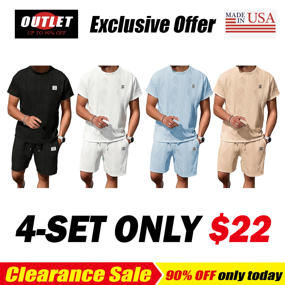 Men's Casual Summer Jacquard Texture Fabric Breathable 2-Piece Sports Suit