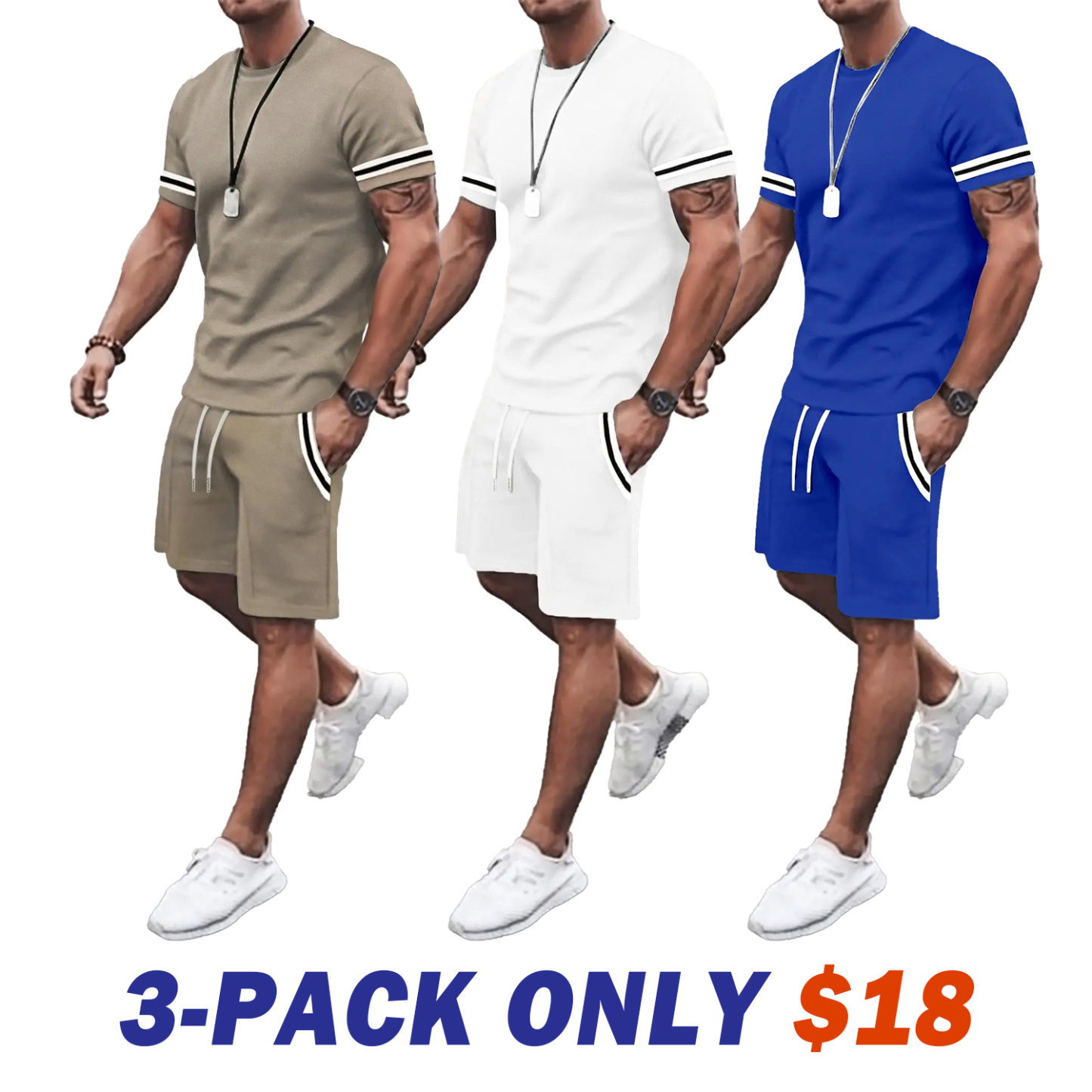 Men's Contrast Binding Tee & Drawstring Waist Shorts Set Two-Piece Set 