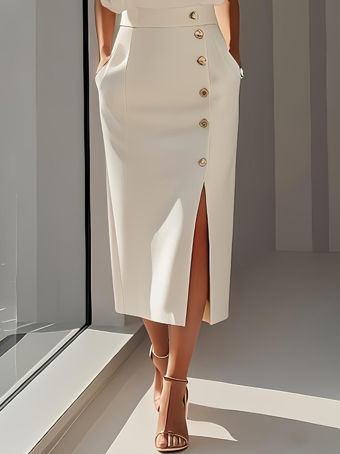 New Elegance Commuter Slimming Fashion Dress, Button Split Versatile Striped Mid-Length Women's Dress, Stylish Office Wear