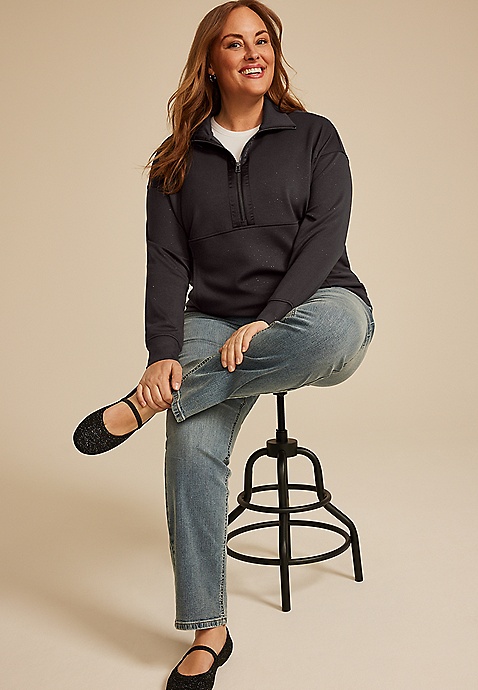 Plus Size Sparkle Scuba Knit Half Zip Sweatshirt