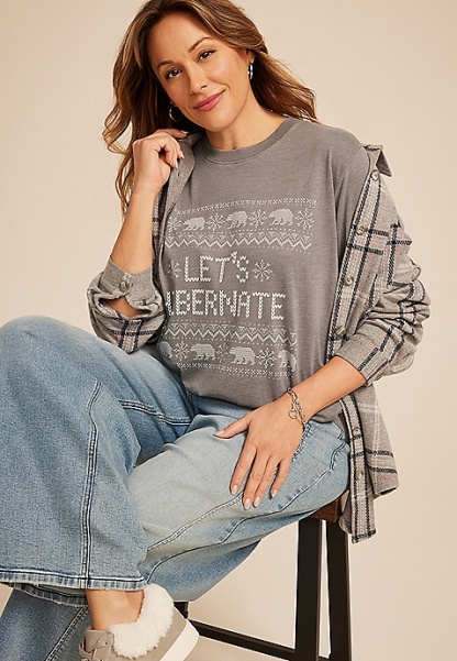 Plus Size Lets Hibernate Oversized Fit Graphic Tee