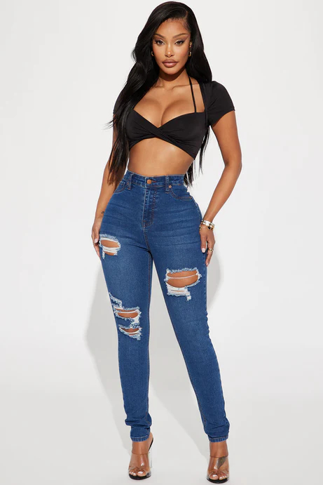 Bedford Booty Sculpting Ripped High Rise Stretch Skinny Jeans - Dark Wash