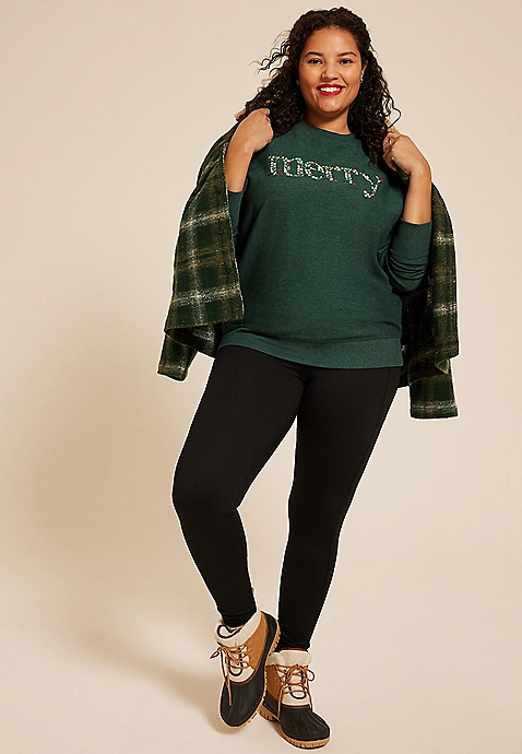 Plus Size Merry Embroidered Relaxed Fit Sweatshirt