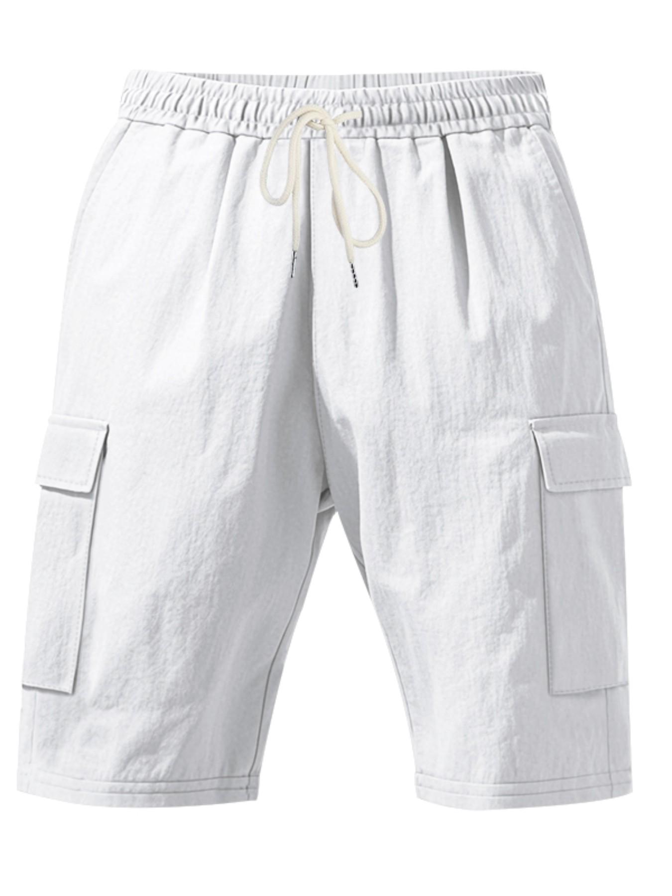Men's Multi-Pocket Linen cargo shorts, Drawstring Waist Fitted Casual Shorts, Lightweight Breathable Beach Pants for Summer Outdoor Daily Wear