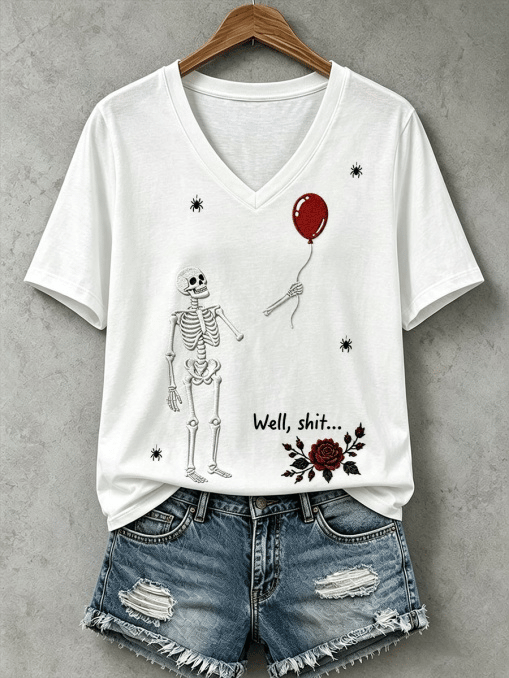 Women's Halloween Well, shit... Printed V-Neck T-Shirts