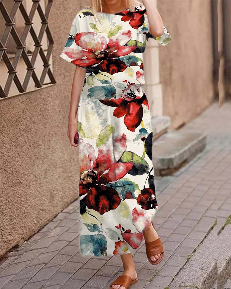 Casual Short Sleeve Floral Print Suit