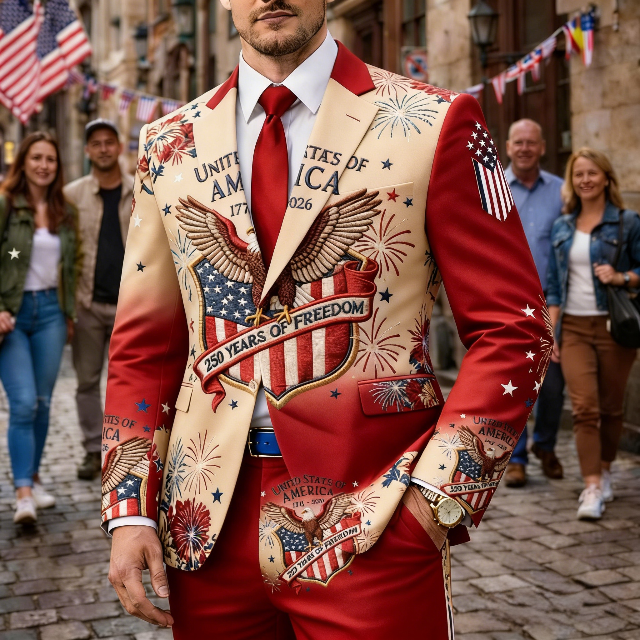 Men's 250 Years of Freedom American Eagle Patchwork Blazer Suit 