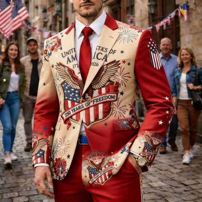 Men's 250 Years of Freedom American Eagle Patchwork Blazer Suit 