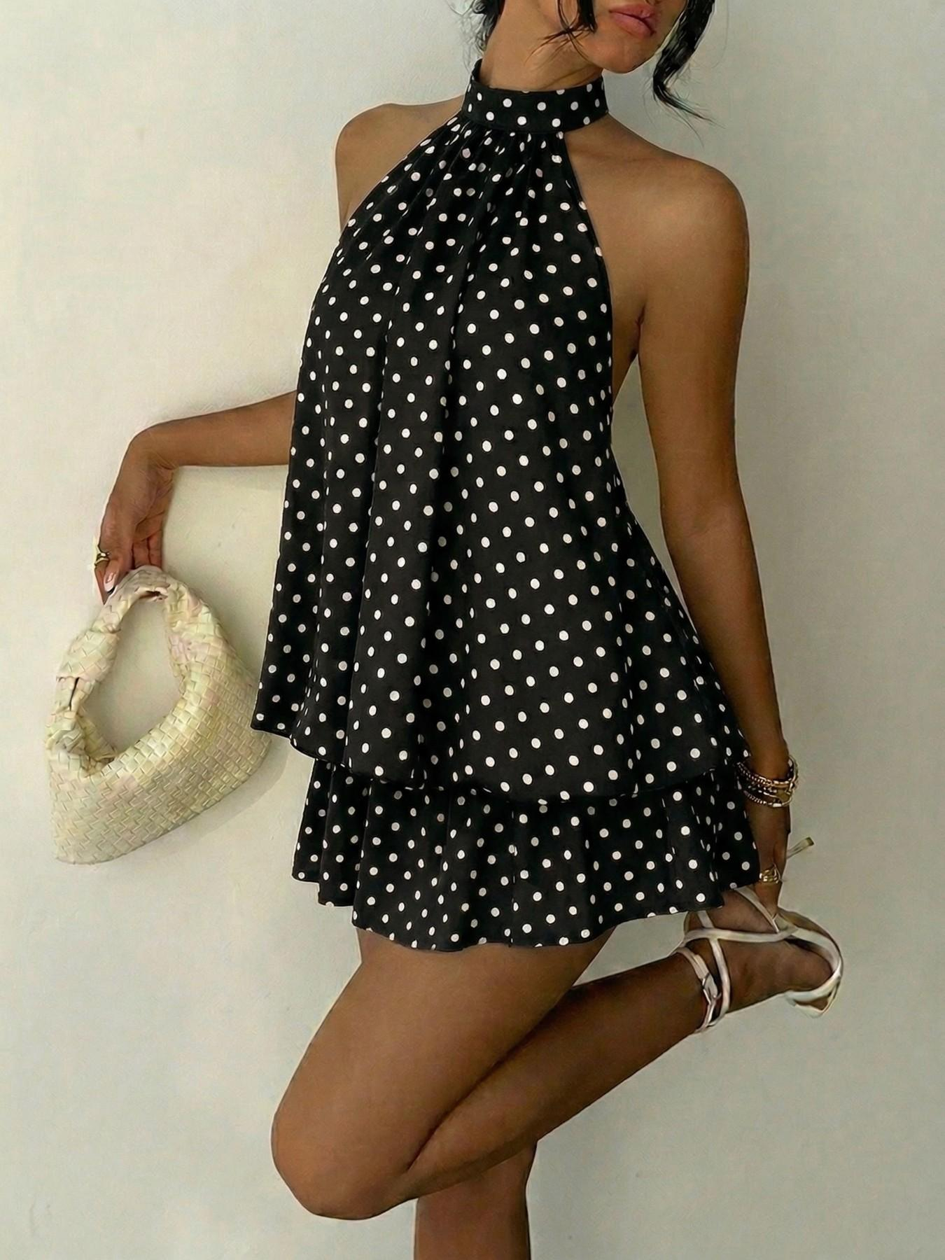 Women's Summer Fashion Party Halter Tie Back Mini Dress