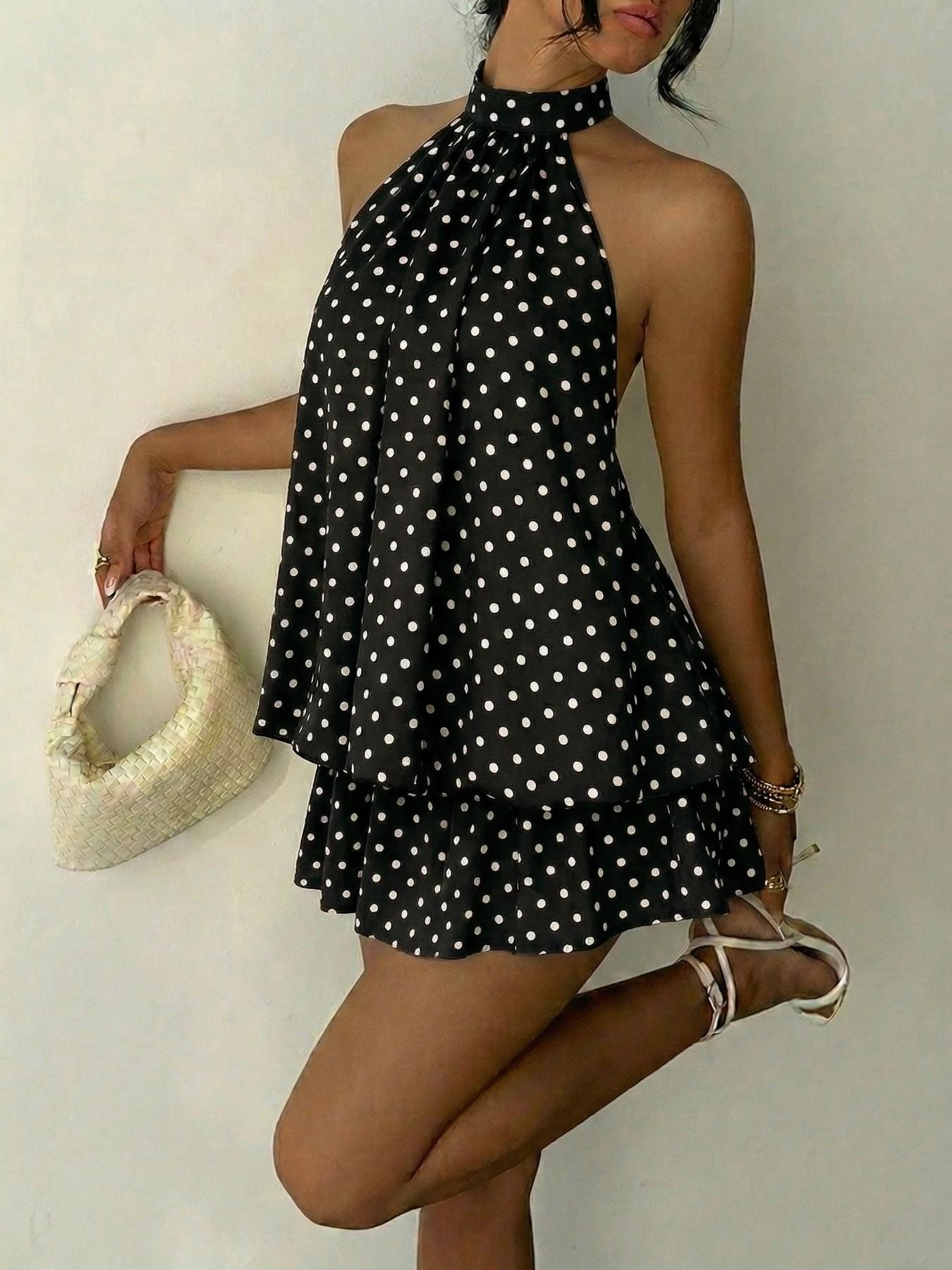 Women's Summer Fashion Party Halter Tie Back Mini Dress