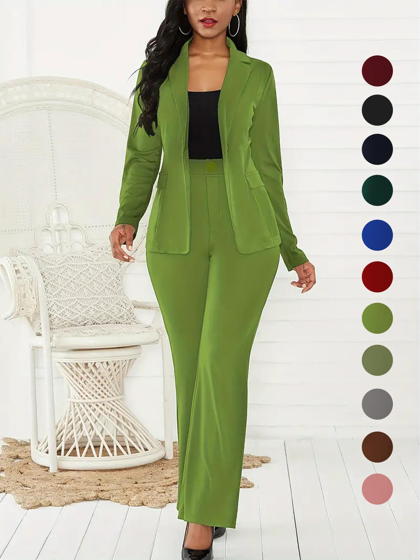 Women's Elegant Business Plain Button Lapel Blazer & Suit Pants