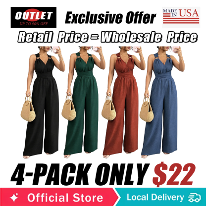 Women's V-Neck Tie-Waist Wide-Leg Jumpsuits