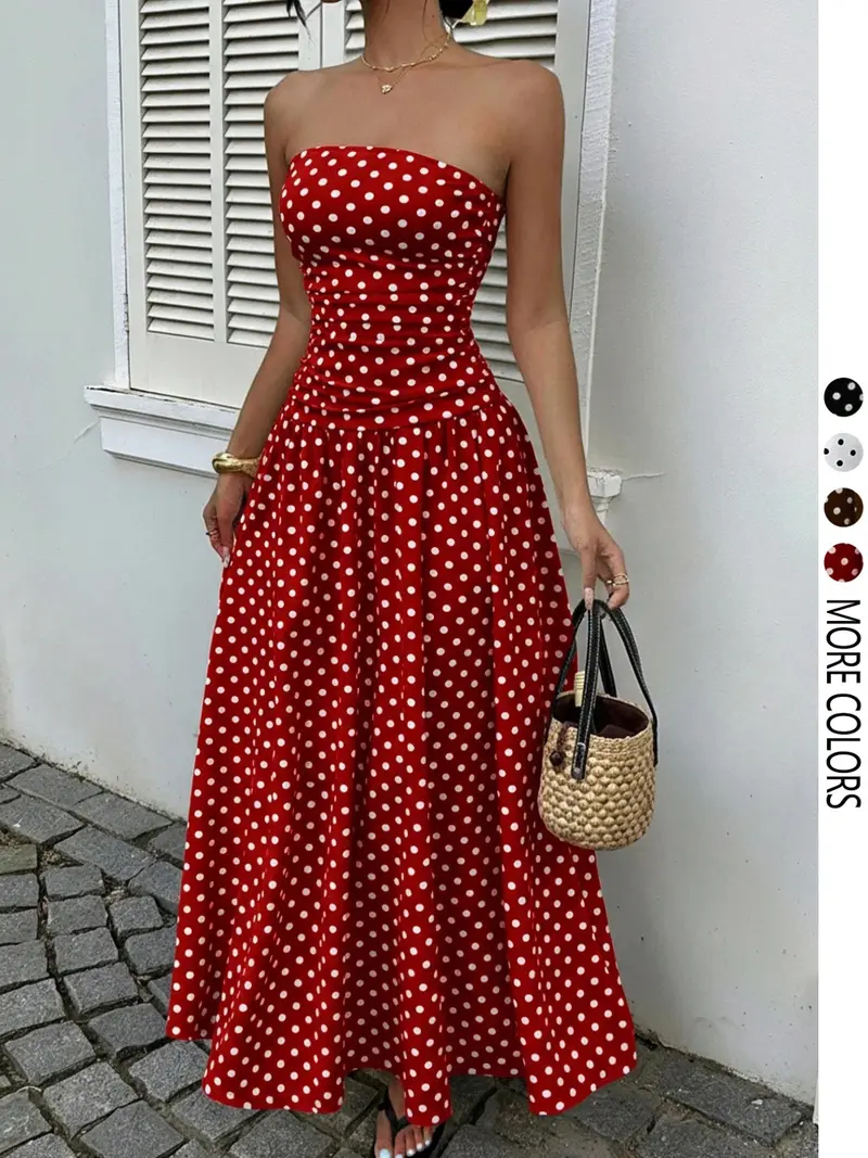 Women's Elegant Chic Fashion Polka Dot Strapless Dress