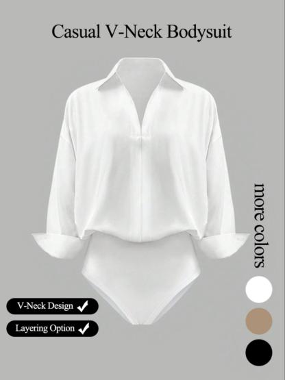 Women's Casual Loose V-neck Long-sleeved Shirt Jumpsuit
