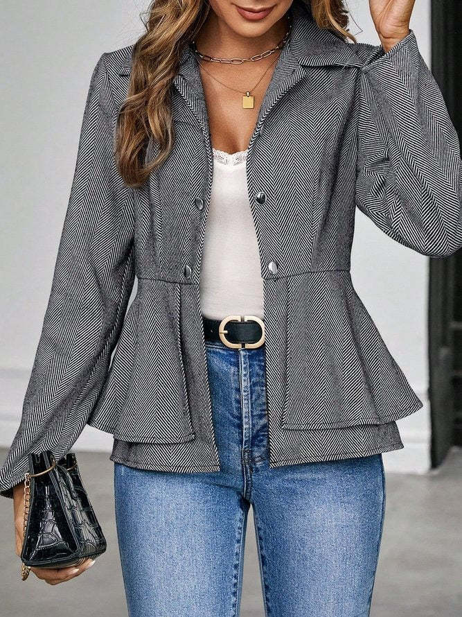 Grey Plain Long Sleeve Outerwear