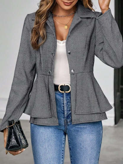 Grey Plain Long Sleeve Outerwear