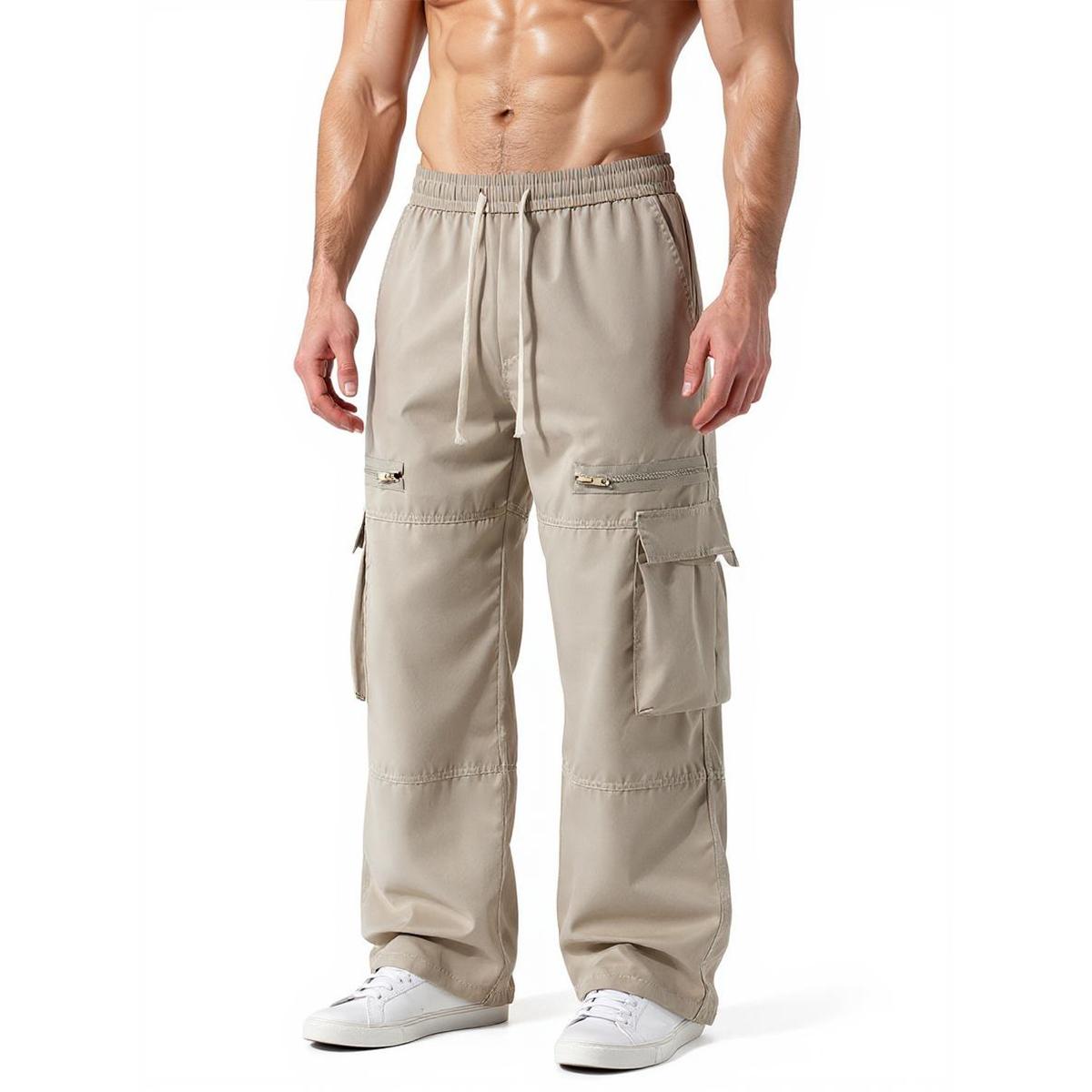 Men's regular-fit cargo pants featuring functional side zip pockets and an adjustable drawstring waistband, perfect for everyday comfort and versatile street-style outfits. SpringStatements Casual Fashion Trousers Casual Loose Baggy Men's regular-fit cargo pants featuring functional side zip pockets and an adjustable drawstring waistband, perfect for everyday comfort and versatile street-style outfits. SpringStatements Casual Fashion Trousers Casual Loose Baggy