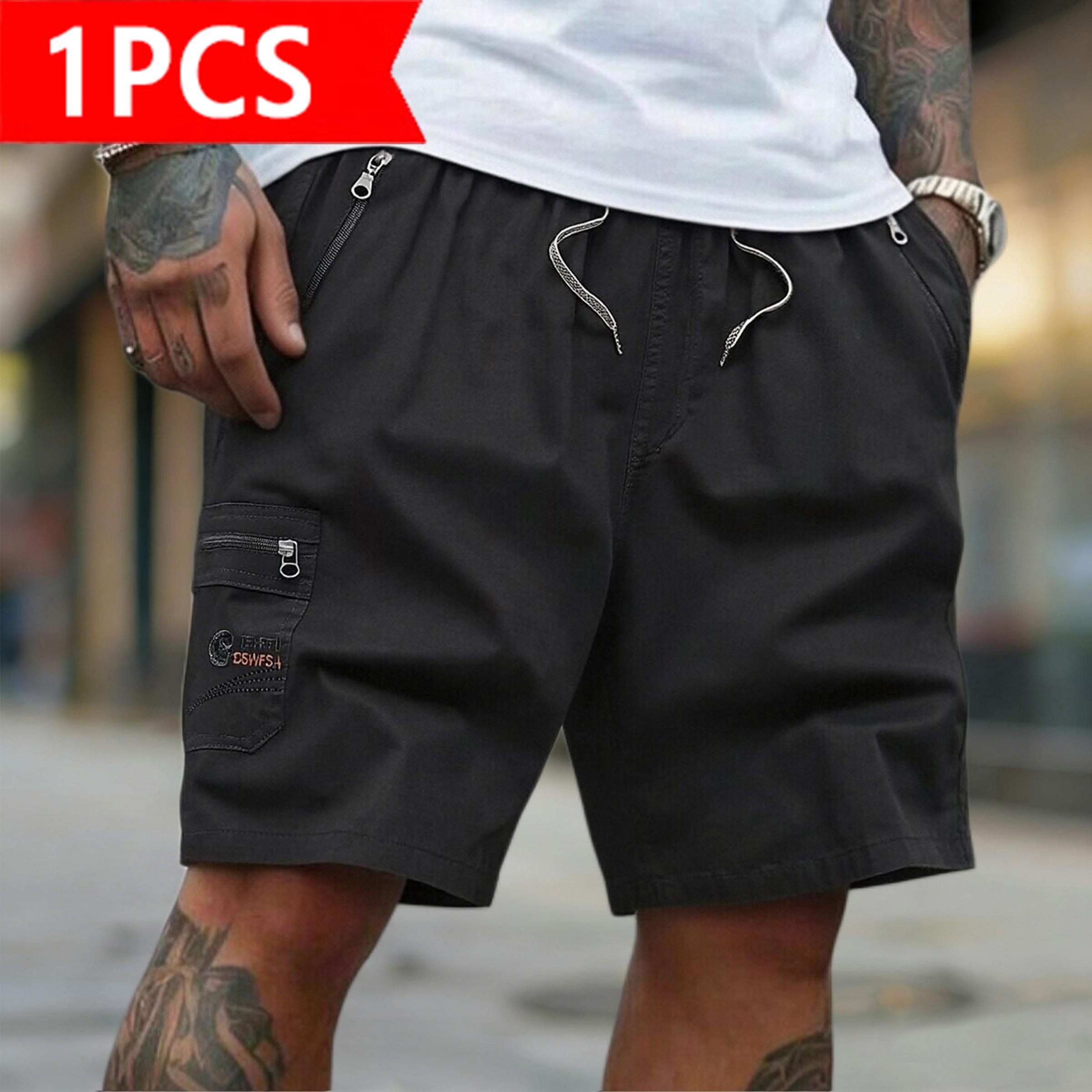 Men's 3-Pack Cargo Shorts | Casual Drawstring Elastic Waist Shorts with Zipper Pockets | Quick Dry Lightweight Streetwear for Summer, Beach, Daily Wear & Outdoor Activities, Menswear, Plain