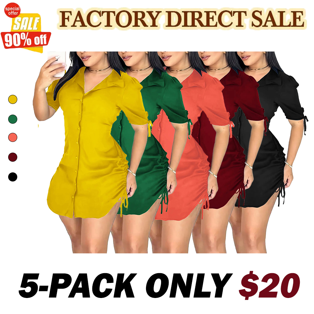 Women's Sexy V-Neck Shirtwaist Mini Bodycon Dress